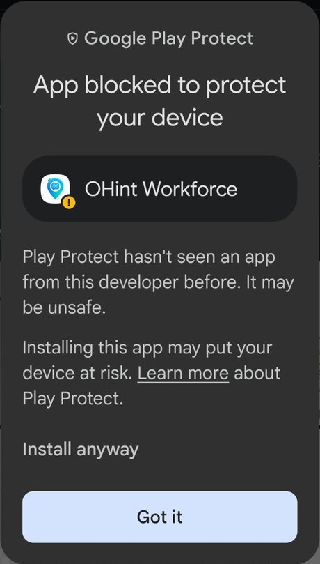 The expanded Play Protect warning showing the Install anyway option.