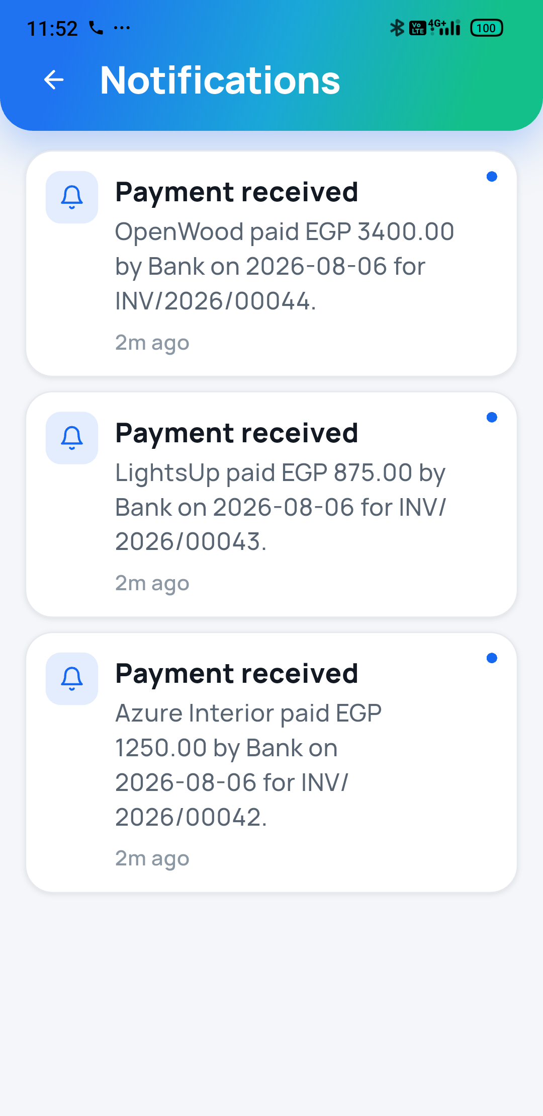 Payment received notification